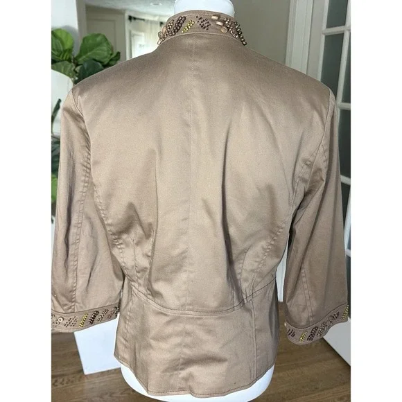 Coldwater Creek Chocolate Brown Cotton Blend Jacket w/Button Bead Trim - size 10 - Picture 7 of 10